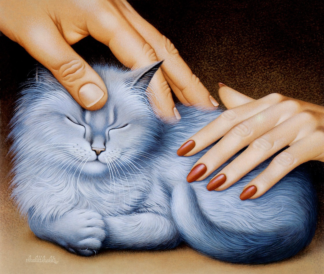 Рисунок человек гладит кошку